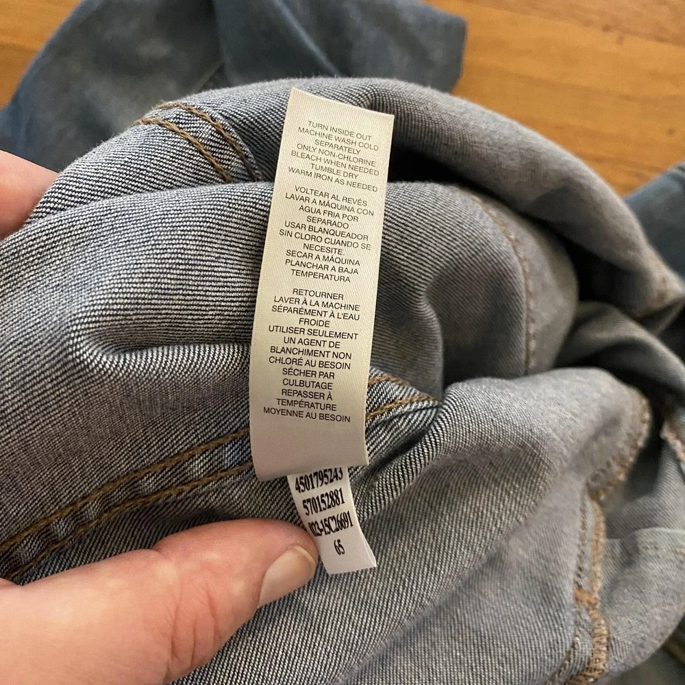 Chicos Jacket Womens 1 Medium Blue Denim Jean Lace Yoke Stretch Button Casual‎ - Picture 14 of 16